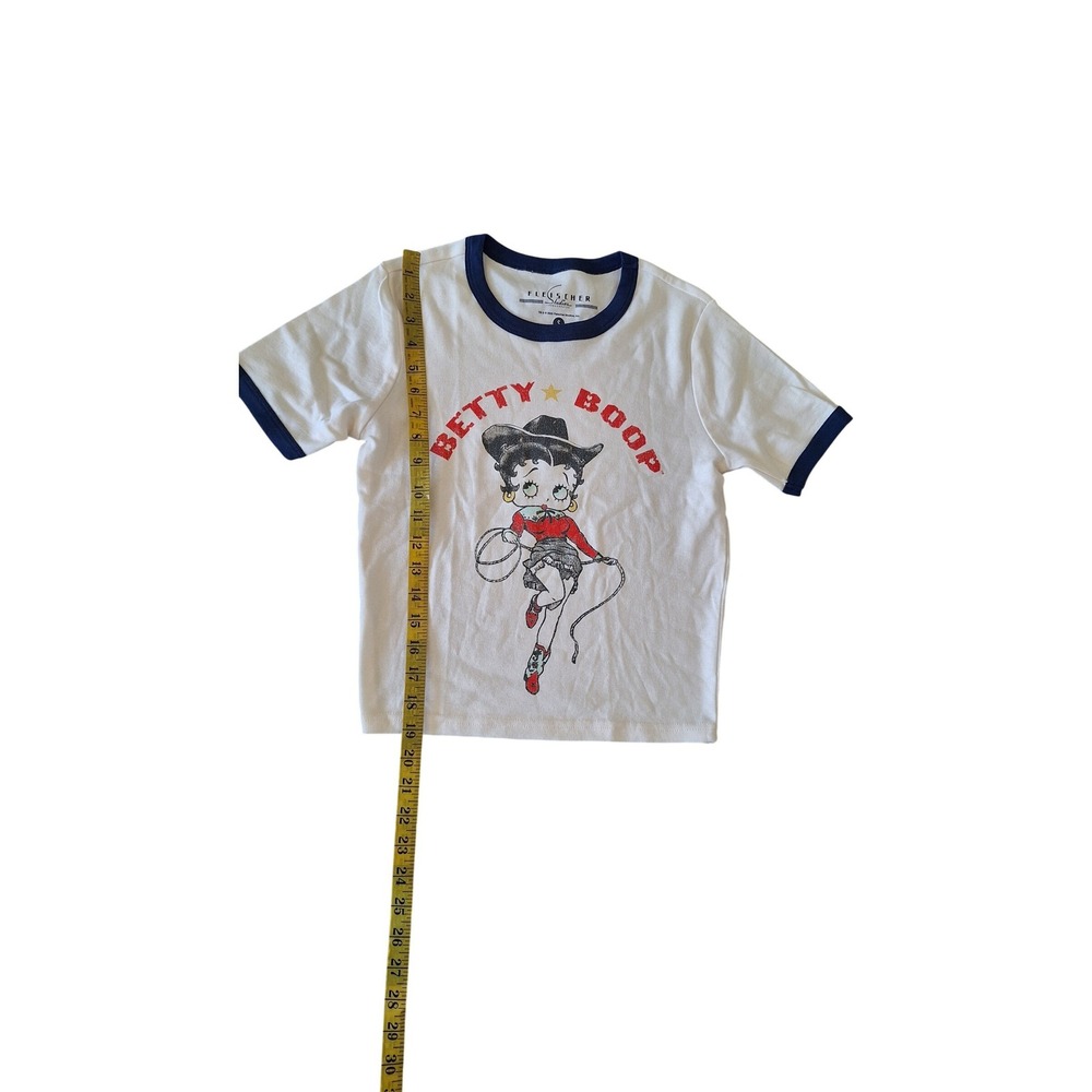 Betty Boop Cowgirl Graphic Ringer Tee White Navy Blue Fleischer Studios Small